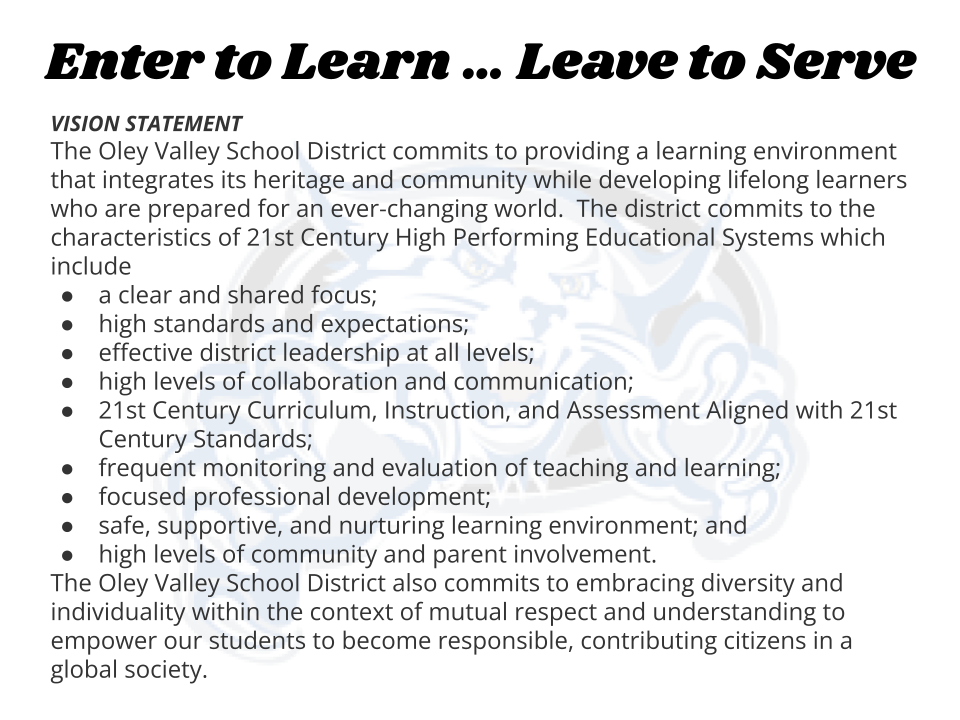 Mission and Vision written out